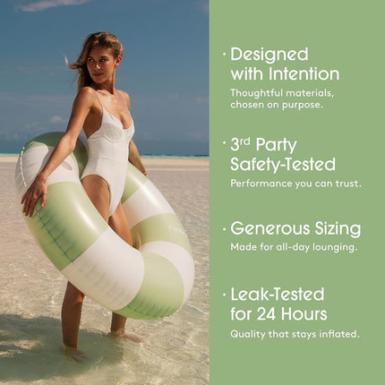 FUNBOY Giant Vintage Sage Green Stripe 48'' Tube Float with Integrated Cup Holder, Perfect for a Summer Pool Party, Large