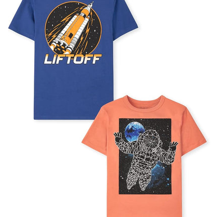 Camiseta gráfica para niño de The Children's Place, paquetes múltiples, despegue/astronauta, paquete de 2, grande