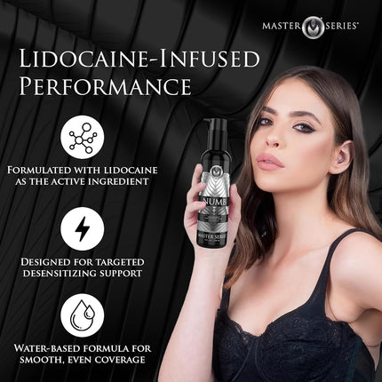 Master Series Numb Desensitizing Water Based Lubricant with 5 Percent Lidocaine, 8 Ounce