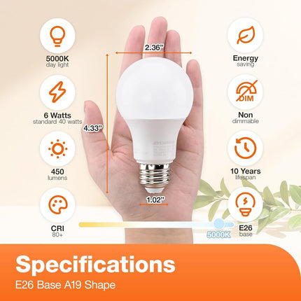 Sylvania Home Lighting 74472 Daylight 40W Equivalent, Led Light Bulb, A19 Lamp, 12 Pack