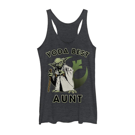Camiseta sin mangas tipo racerback para mujer Fifth Sun Star Wars Yoda Best Aunt, jaspeado negro, mediana