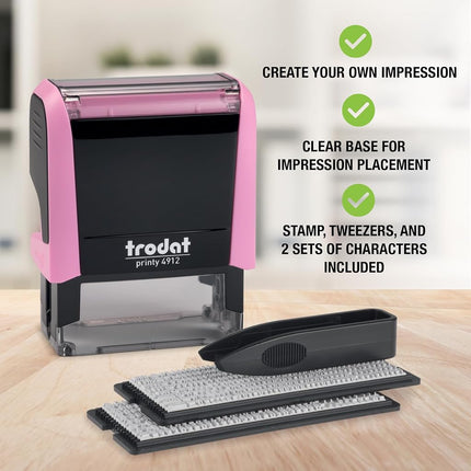 Trodat Printy 4912 Stamp to Design Yourself Pastel Pink - Self-Inking 4 Lines Black Imprint Colour 47 x 18 mm