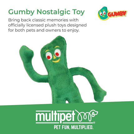 Multipet Gumby Dog Plush Toy - Squeaky Toy for All Dogs - Extra Soft Plush w/Flexible Legs & Arms - Stuffed Animal for Cuddling & Playing - Cute Dog Pet Toy (9", Green)
