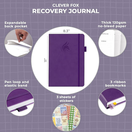 Clever Fox Addiction Recovery Journal, Daily Sobriety Planner A4 Purple
