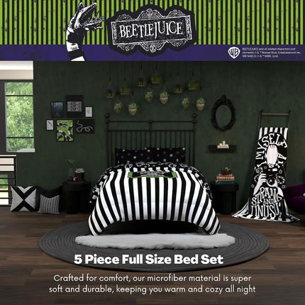 Franco Comforter and Sheet Set, Microfiber, Beetlejuice, 5 Piece Full Size