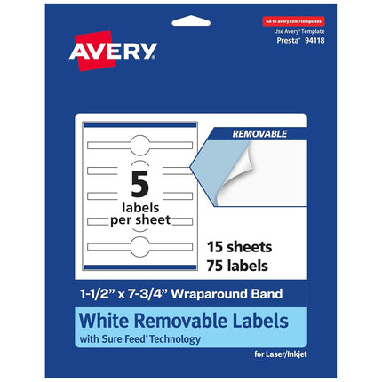 Avery Matte White Removable Cigar Labels with Sure Feed Technology, Print-to-The-Edge, 1.5" x 7.75", 75 Removable Labels, Laser/Inkjet Printable Labels