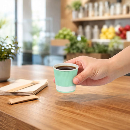Restaurantware Ripple Wall Coffee Cups 500 Count 4 Ounce Insulated Light Green Paper Cups, Rolled Rim Spill-Resistant Disposable Paper Non-Slip for Coffee, Beverages