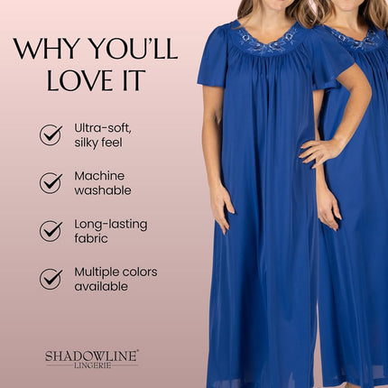 Shadowline Plus Size Women's Petals 53 Inch Short Flutter Sleeve Long Gown, Navy, S