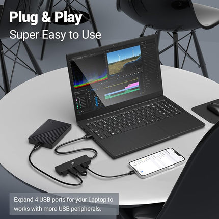 USB Hub by Tymyp Ultra Slim 4-Port USB 3.0 Splitter for Mac Pro/Air, Dell, HP, Surface Pro, Notebook PC, Tesla Model 3