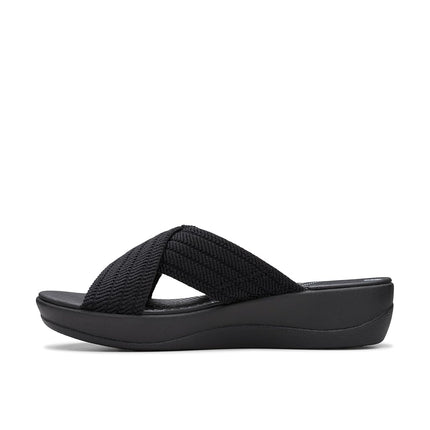 Clarks Women's Arla Wave Slide Sandal, Black Textile, 7.5 UK