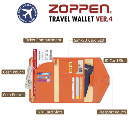 ZOPPEN Cartera de viaje multiusos con bloqueo Rfid para pasaporte (Ver.4), combo de tarjetero para pasaporte y vacuna, organizador de documentos triple para viaje, #24 Naranja, Talla única, Informal