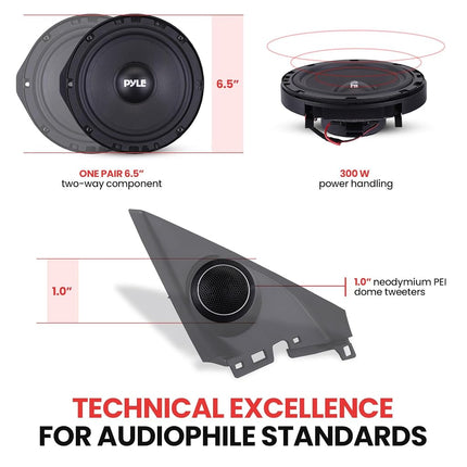 6.5” Two Way Coaxial Speaker System for 2006 and Up Vehicles, 300 Watts, 4 Ohm, Butyl Rubber Surround, 1'' High-Temperature KSV Voice Coil, Black Sandblasting Paper Cone
