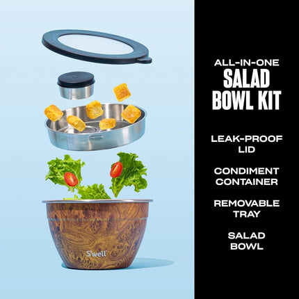 S'well Teakwood Salad Bowl Kit, Brown, 1.9 Litre