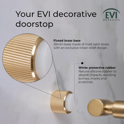 EVI Herrajes | Designer Wall Door Stop - Fluted Texture - 1.1" x 1.1" - Brass Finished Matte - Adhesive and Screw Fastening