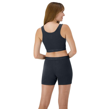 Hanes Women's Originals SuperSoft Comfywear 2 Piece Lounge Crop Top & Boxer Shorts Loungewear Set, Asphalt/Asphalt, Large