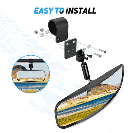Nilight UTV Rear View Mirror 12inch Wide Clear Convex Center Mirror with 1.75" to 2" Clamps Adjustable 360 Degree for Polaris RZR PRO XP R Pioneer 1000 Can Am Maverick X3 Kawasaki