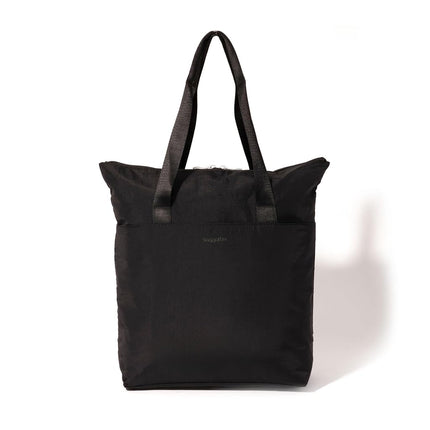 Baggallini Swift Tote Bag for Women - Lightweight 12x16 Nylon Zipped Travel Carry On Bag w/Luggage Sleeve, B-lite Black, One Size