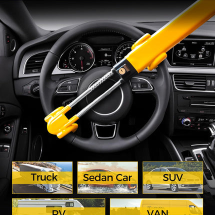 SEALIGHT Car Steering Wheel Lock with 2 Keys Car Double Hooks & Heavy Duty Car Club Steering Wheel Lock Adjustable Antitheft Locking Devices for Cars Truck Van SUV