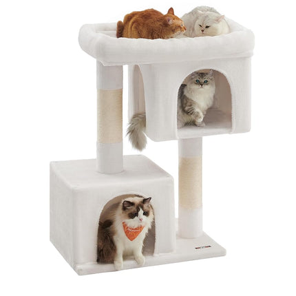 Feandrea Cat Tree, 40.6-Inch Cat Tower, Plush Condo for Extra Large Cats up to 44 lb, Large Perch, 2 Caves, Scratching Post, Cream White UPCT614T01