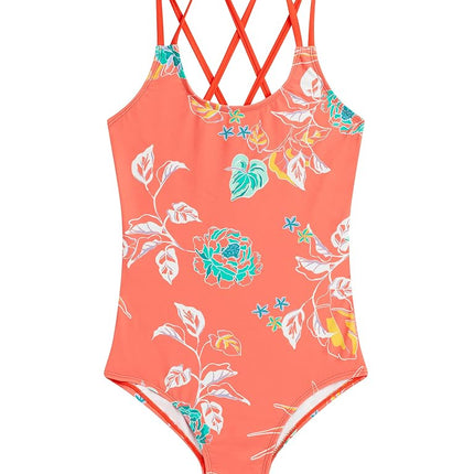 Kanu Surf Girls' Reese UPF 50 Beach Sport Criss-Cross One Piece Swimsuit, Reese Coral, 8