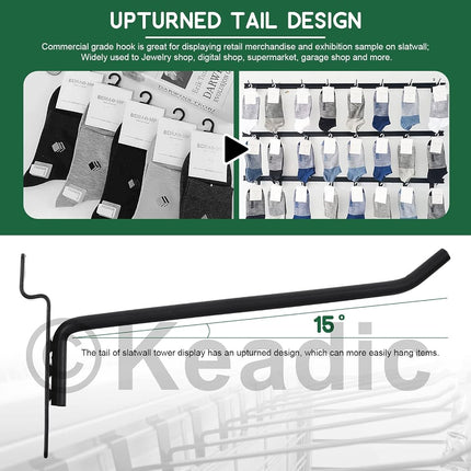 Keadic 20Pcs 2” Slatwall Hooks Set Heavy Duty Slat Wall Shelf Brackets Hanging Hook Pegboard Gridwall Panel Hook for Garage Shop Retail Display and Organization (Black)