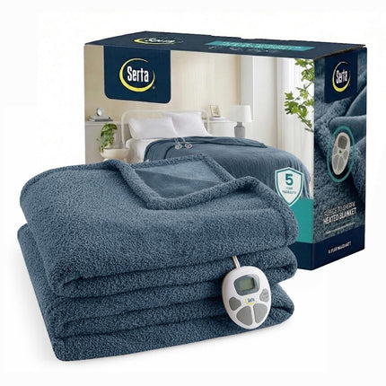 Manta Eléctrica Serta Térmica, Manta Eléctrica Tamaño Queen, Suave, Cálida, Difusa, Manta Calefactora Queen para Oficina, Sofá, Temporizador de Apagado Automático de 1-12 Horas, 10 Niveles de Calentamiento, Certificación ETL, Queen 84" x 90" Azul Marino