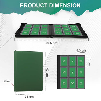 Toploader Binder,Trading Card Binder Storage Hold up 288 Cards 9-Pocket Top Loader Binder with Sleeves for 3"x4" Rigid Toploaders Hard Cases (9Deep Green)