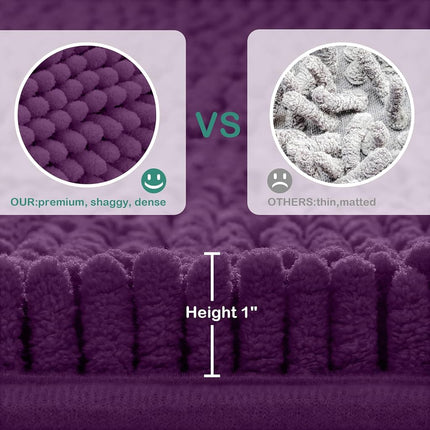 HOMEIDEAS Bathroom Rugs Set 2 Pieces, Ultra Soft Non Slip Absorbent Chenille Toilet Bath Mat Set (Purple)