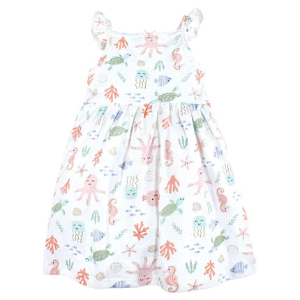 Hudson Baby Baby Girls' Cotton Dresses, Pastel Sea, 12-18 Months