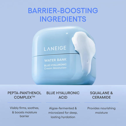 LANEIGE Water Bank Blue Hyaluronic Cream Refill: Hydrating Korean Face Cream with Squalane & Ceramide for Skin Barrier Support, Dermatologist-Tested 50ml