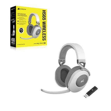 Auriculares inalámbricos multiplataforma para juegos Corsair HS65 con Bluetooth - Sonido envolvente Dolby 7.1 - Micrófono omnidireccional - iCUE - PC, Mac, PS5, PS4, Nintendo Switch, Móvil - Blanco