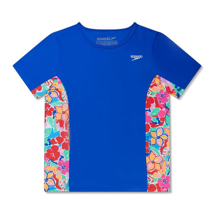 Camiseta de natación UV de manga corta para niña Speedo, tipo "rashguard" estampado - Flores Fauve, talla pequeña
