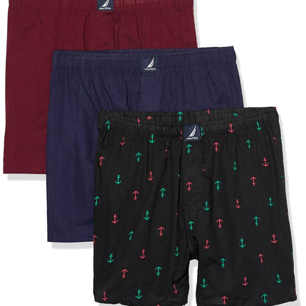 Nautica Men's Cotton Woven 3 Pack Boxer Shorts, Pe