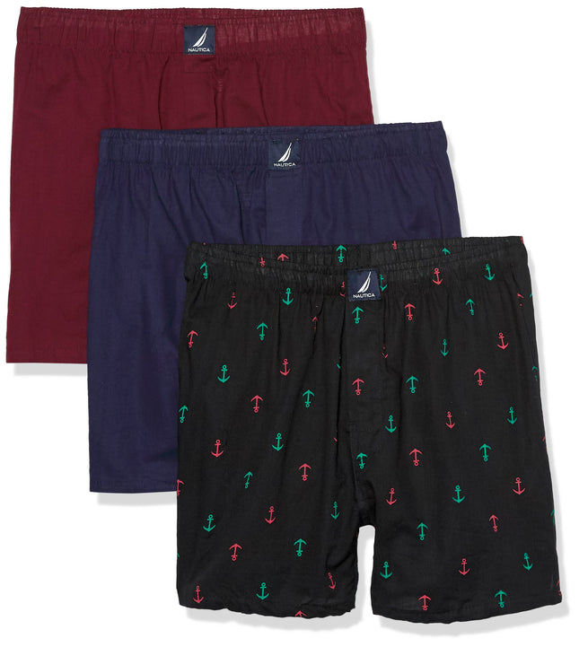 Nautica Men's Cotton Woven 3 Pack Boxer Shorts, Pe