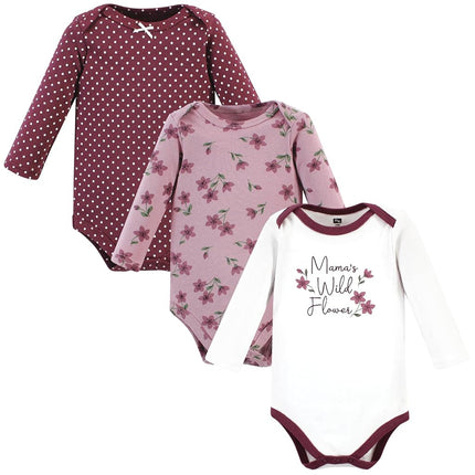 Hudson Baby Lot de 3 bodys unisexes en coton à manches longues pour bébé, prune Wildflower, prématuré