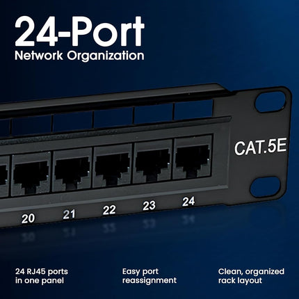 Intellinet Patch Panel, Cat5e, UTP, 24-Port, 1U, Black