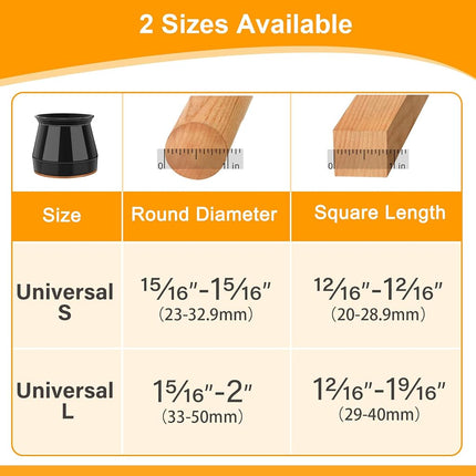24 pcs Black Chair Leg Floor Protectors, Furniture Felt Pads Silicone Covers caps for Chairs,Chair Leg Protectors for Hardwood Floors (Large fit:1.3''-2'')