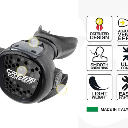 Cressi AC2 Compact Plus Octopus XS Int Diving Regulator - Black