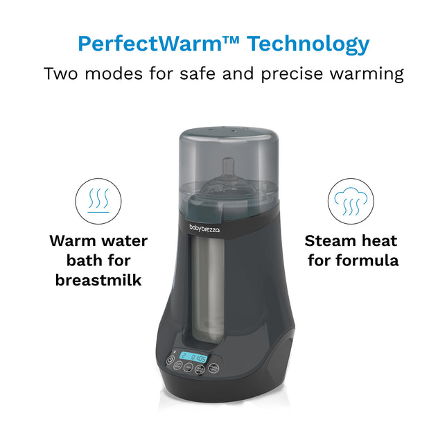 Baby Brezza Smart Baby Bottle Warmer, Breastmilk Warmer + Defroster – Free App - Only Brand with Different Temperatures for Breastmilk + Formula - Universal Fit for All Bottles + Milk Bags, Charcoal