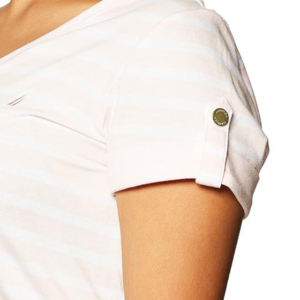 Nautica Women's Easy Comfort V-Neck Striped Supersoft Stretch Cotton T-Shirt, Cradle Pink, XL