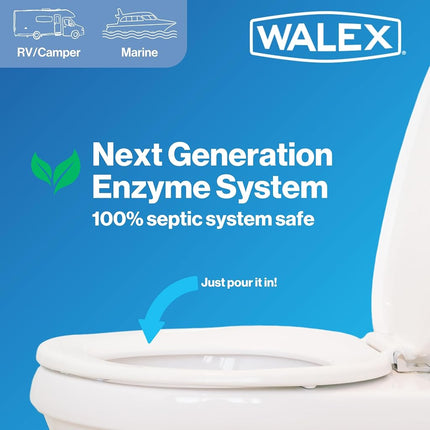 Walex Bio-Fresh Liquid Portable Toilet, Marine, Camper & RV Black Water Holding Tank Deodorizer for Rapid Breakdown of Waste & Toilet Paper to Prevent Clogs, Septic Tank Safe, Ocean Mist, 1gal