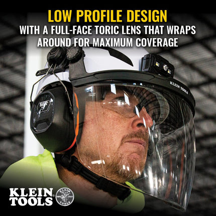 Klein Tools 60472 Clear Face Shield for Safety Helmet and Cap-Style Hard Hats, Impact Rated, Anti-Fog, Low-Profile Design for Grinding