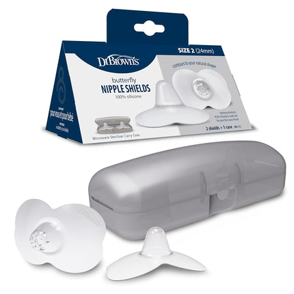 Dr. Brown's Butterfly Breastfeeding Nipple Shields for Protecting Sore, Flat or Inverted Nipples, Essential for Latching Difficulties with Microwave Sterilizer Carrying Case, 24mm
