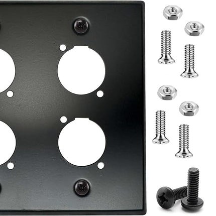 DIYTECH XLR Wall Plate Blank and XLR Panel Combo - Perfect for Professional Audio Setups in Studios, Theaters, and Conference Rooms - Easy to Install and Durable Design (4 Port Black)