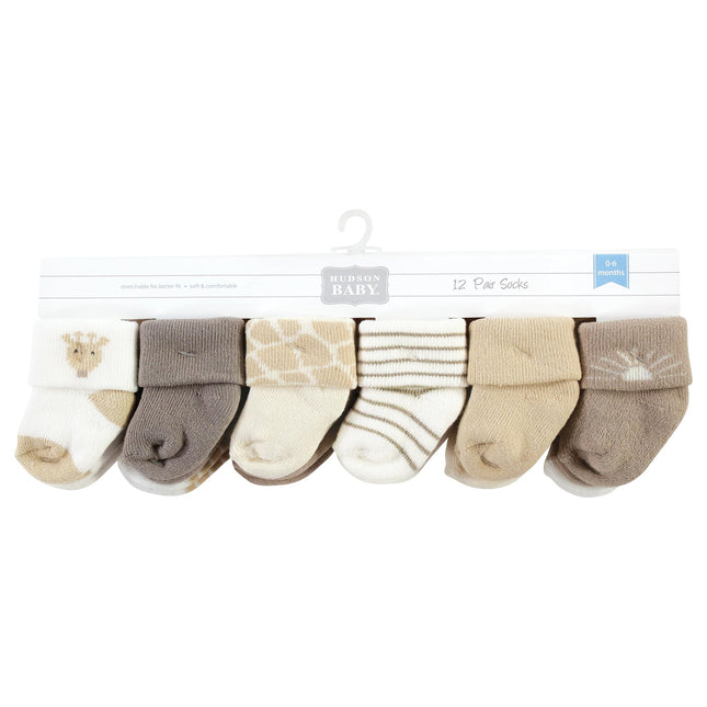 Hudson Baby Chaussettes nouveau-né et éponges en coton riche unisexe, Girafe Moderne, 6-12 Mois
