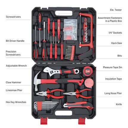 Hantinstom Household Tools Kit Essential Home Repair Set with Plastic Toolbox Ideal for College Students, Home Use & More