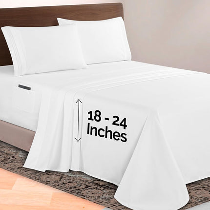 Elegant Comfort Luxurious 1500 Premium Hotel Quality Microfiber 4-Piece Sheet Set, 18-24 Inches Deep - Extra Deep Pocket Sheets - Ultra Soft 4PC Deep Pocket Sheets, Twin/Twin XL, White