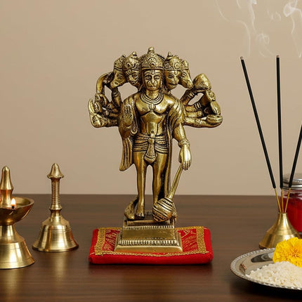 eSplanade Brass Panchmukhi Hanuman Anjaneya Pavan Putra Bajrangbali Idol Murti Moorti Statue - 6.5 inches | Pooja Idols