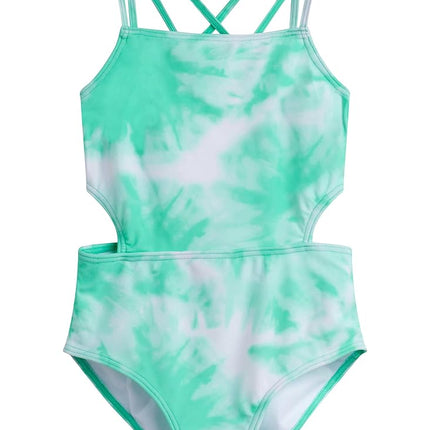 Kanu Surf Girls' Beach Sport Cut-Out One Piece Swimsuit, Beach Girl Ice Green, 16