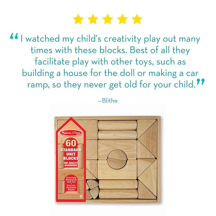Melissa & Doug 60 Wood Building Blocks | Developmental Toy | Toy Blocks & Building | Age 3+ | 60 Piece Set|Gift for Boy or Girl